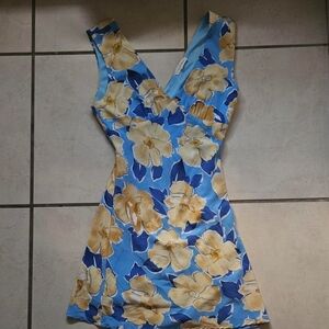 L. A HEARTS blue and yellow mini dress with tie back detail
